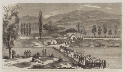 De Oorlog in Napels, Garibaldi-troepen steken de Volturno over door Frank Vizetelly